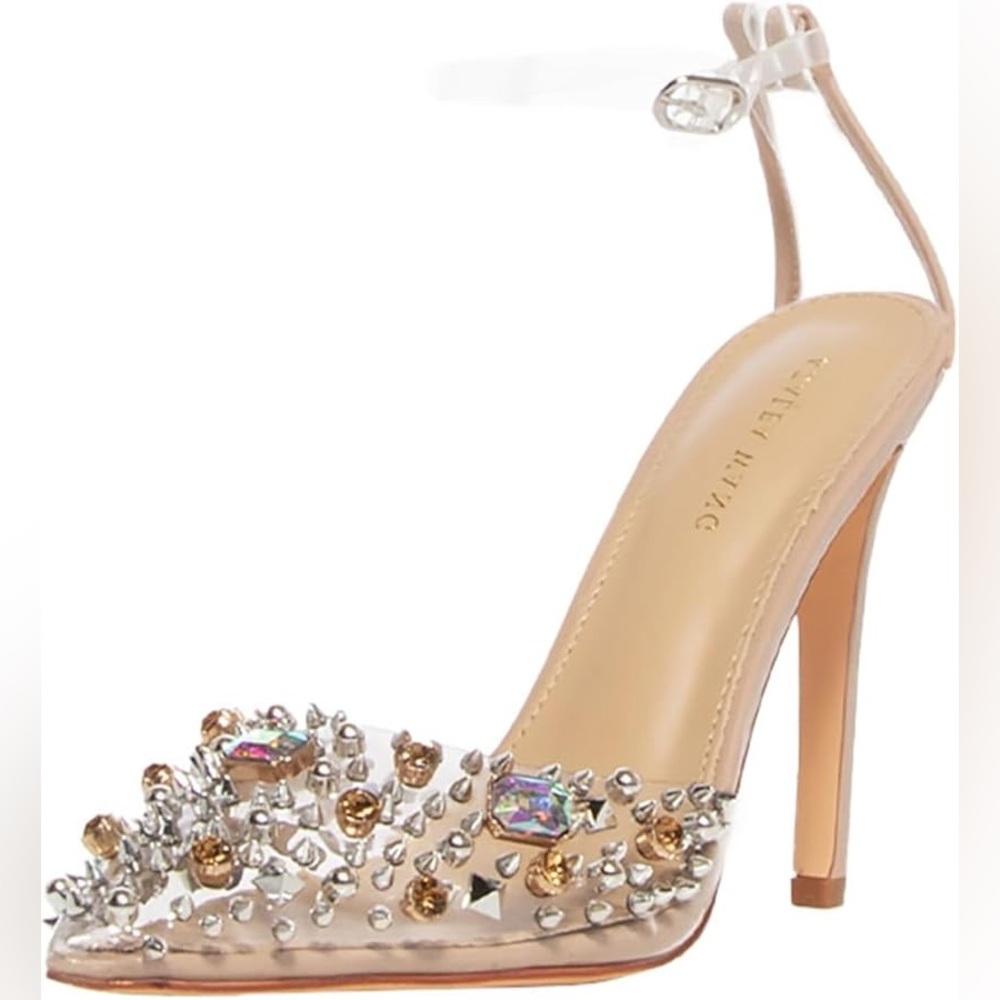 Azalea Wang Women's Embellished Tan Heels